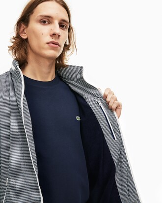 Men's Concealed Hood Lightweight Gingham Print Zip Jacket