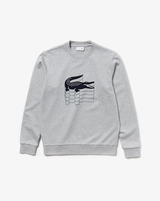 Men's Crew Neck Crocodile Print Fleece Sweatshirt