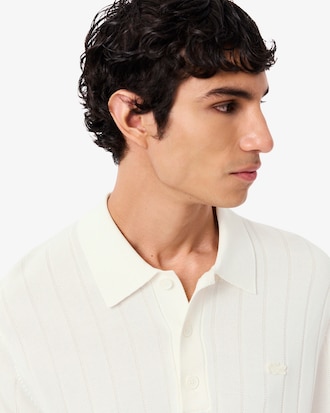 Fluid Ribbed Knit Polo Collar Sweater