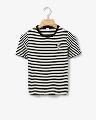 Women's Lacoste LIVE Crew Neck Striped Ribbed Cotton T-shirt