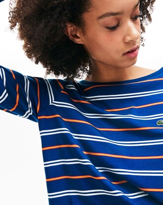 Women's Boat Neck Cotton Blend Sailor Shirt