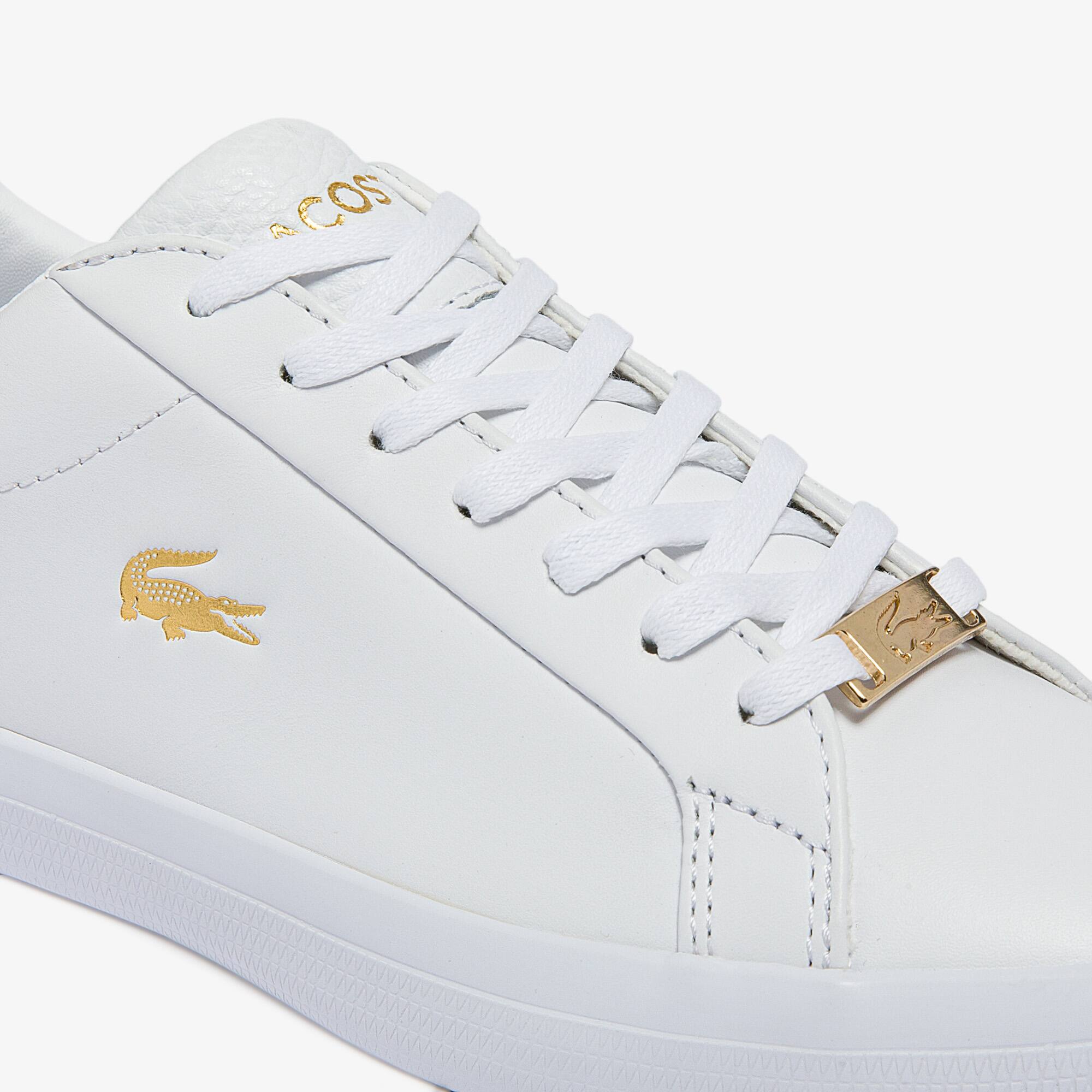 lacoste lerond gold croc trainers in white