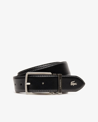 Men's Lacoste Engraved Buckle Grained Leather Belt