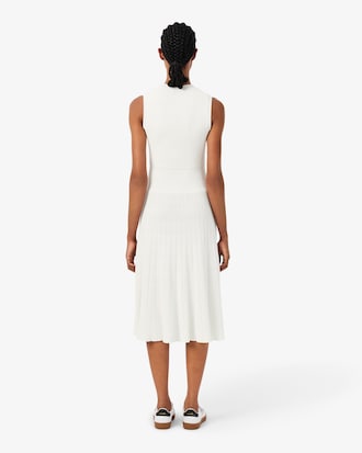 Pleated Ribbed Cotton Blend Dress