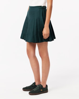 Contrast Topstitched Pleated Skirt