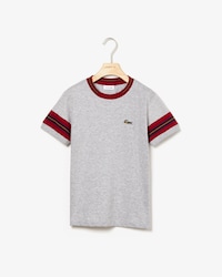 Boys' Crew Neck Contrast Striped Sleeves Cotton T-shirt