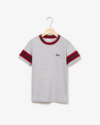 Boys' Crew Neck Contrast Striped Sleeves Cotton T-shirt