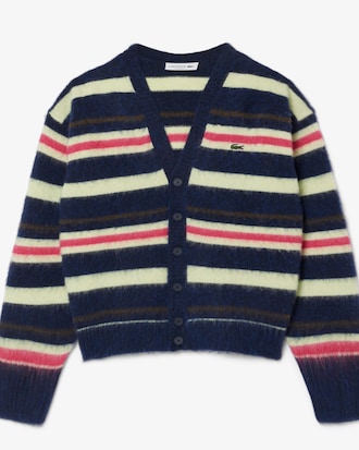 Relaxed Fit Striped Alpaca Wool Cardigan