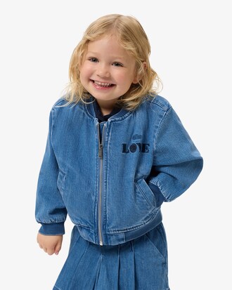 Padded Badge Accent Denim Bomber Jacket