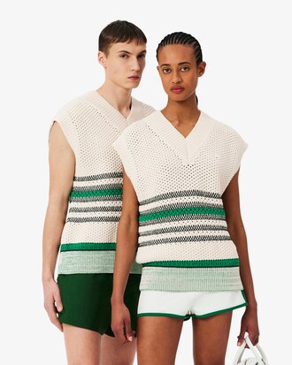 Lacy Striped Piqu&eacute; Sweater Vest