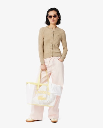 Washed Effect Cable Knit Cardigan