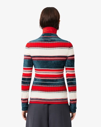 Runway Textured Striped Polo Collar Sweater