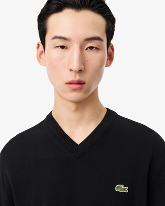 Monochrome Cotton V-neck Sweater