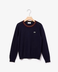 Boys' Crew Neck Contrast Striped Wool Blend Sweater