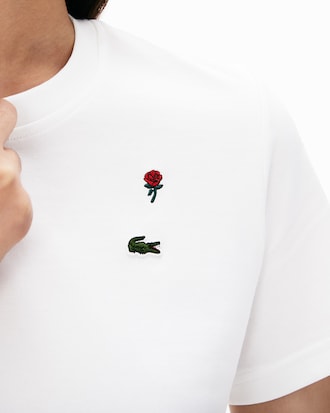 Women's Lacoste LIVE Crew Neck Rose Embroidered Cotton T-shirt