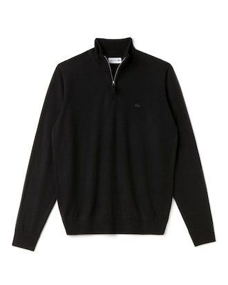 Men's Zippered Stand-Up Collar Wool Jersey Sweater