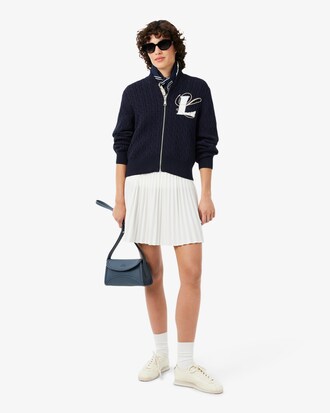 Cable Knit Intarsia and Embroidery Accent Zipped Sweater