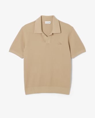 Cotton Blend Open Polo Collar Sweater