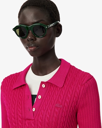 Runway Cable Knit Polo Collar Sweater