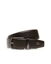 Men's Lacoste Engraved Buckle Reversible Punched Leather Belt