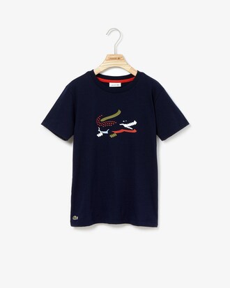 Boys' Crew Neck Crocodile Print Indigo Jersey T-shirt
