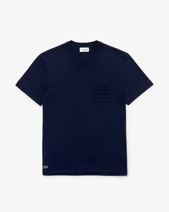 Men's Crew Neck Striped Pocket Cotton Jersey T-shirt