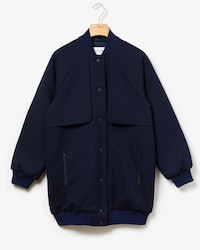 Women's Quilted Lining Long Wool Crepe Bomber Jacket