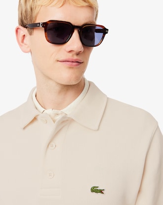 Ribbed Cotton Polo Collar Sweatshirt