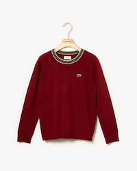 Boys' Crew Neck Contrast Striped Wool Blend Sweater