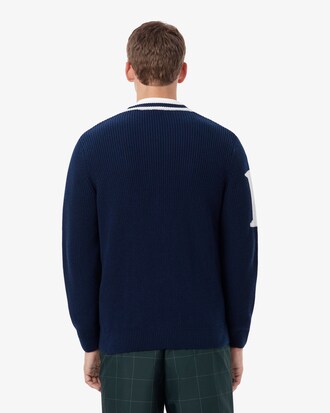 Badge Accent Wool Blend Golf Cardigan