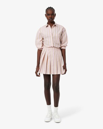 Poplin Short Striped Pleated Skirt