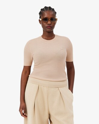 Short Sleeved Merino Wool Rib Knit Sweater