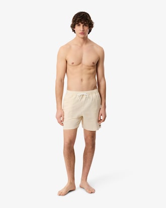 Mid Length Striped Textured Swim Trunks