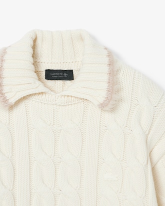 Runway Wool Polo Collar Cable Knit Sweater
