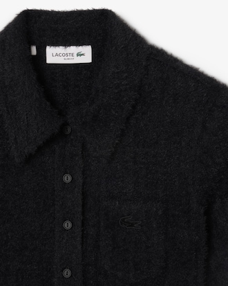 Slim Fit Fuzzy Rib Knit Polo Shirt