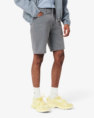 Washed Effect Dyed Denim Bermuda Shorts