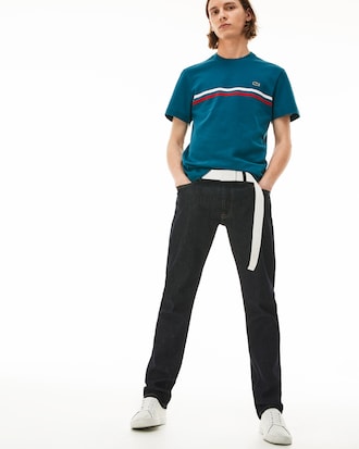 Men's MADE IN FRANCE Crew Neck Tricolour Striped Cotton T-shirt