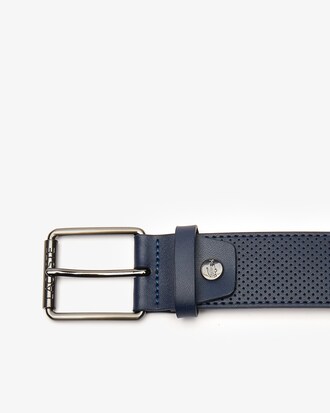 Men's Lacoste Engraved Rolling Tongue Buckle Punched Leather Belt