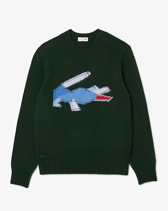 Crocodile Motif Carded Wool Sweater