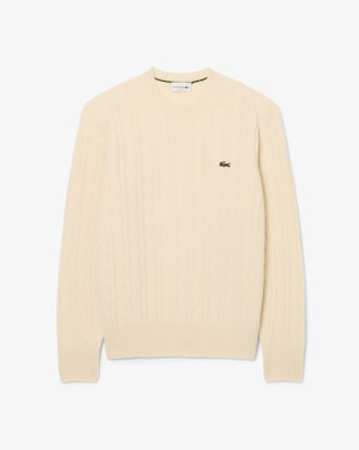 Cable Knit Wool Crew Neck Sweater