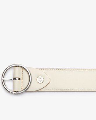 Women's Round Double Buckle Reversible Satin And Grained Leather Belt