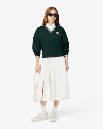 Oversized Embroidery Accent Polo Collar Sweatshirt