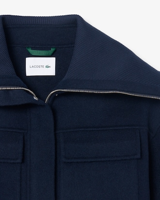 High Ribbed Neck Cropped Wool Jacket