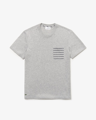 Men's Crew Neck Striped Pocket Cotton Jersey T-shirt