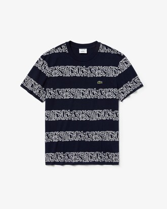 Men's Keith Haring Striped Print Crew Neck Cotton T-shirt