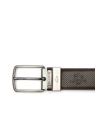 Men's Lacoste Engraved Buckle Reversible Punched Leather Belt