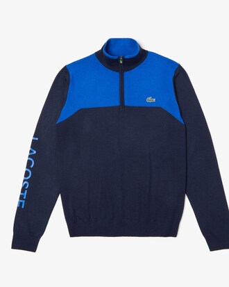 Men's Lacoste SPORT Zip Stand-Up Neck Technical Wool Golf Sweater