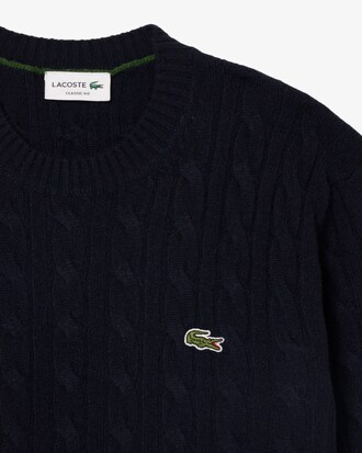 Cable Knit Wool Crew Neck Sweater