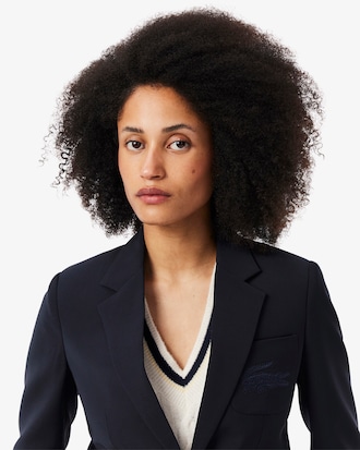 Embroidered Logo Slim Fit Wool Blazer