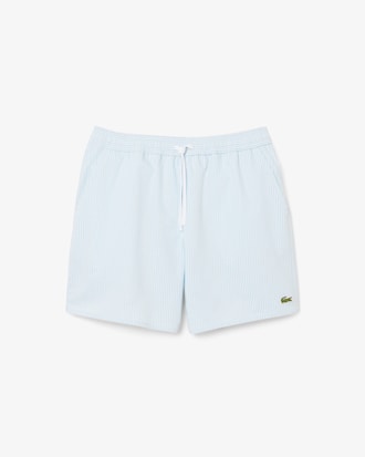Mid Length Striped Textured Swim Trunks